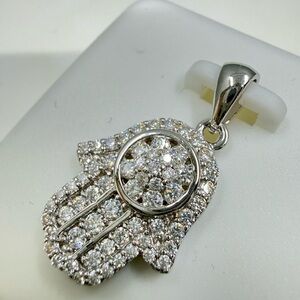 925 Sterling Silver Moissanite Hamsa Hand Pendant